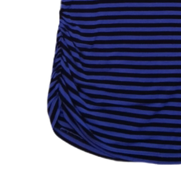 Candies Womens Medium Top Purple & Black Striped Short Sleeve Strappy Back Ruch - Picture 9 of 10